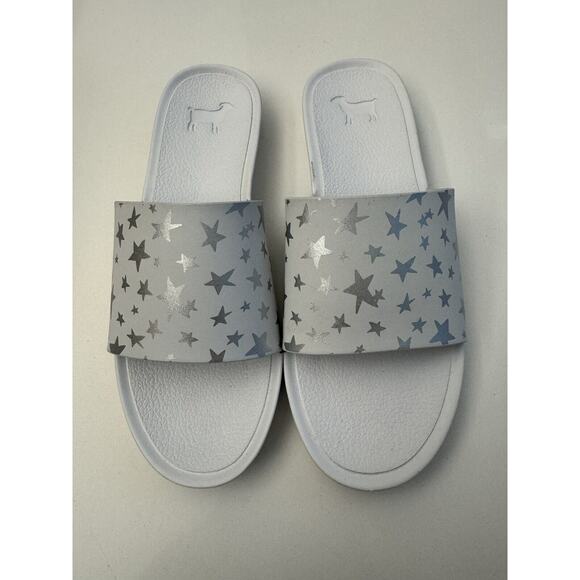 GOATS Silver Star White Comfortable Slip On Slide Sz 2.5 Y Kids New Nordstrom - Picture 2 of 5